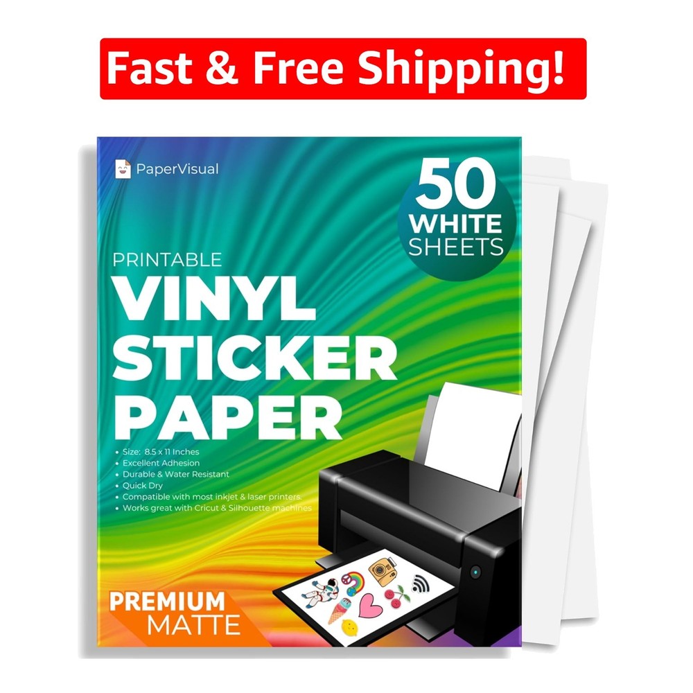 Customizable Waterproof Sticker Paper – 50 Matte Sheets for DIY Crafts 8.5×11