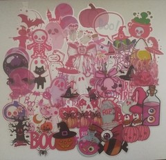 50pc. DARK PINK TRANSPARENT HALLOWEEN WATERPROOF VINYL STICKERS/DECALS
