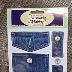 Die Cut Scrapbook Embellishments Lot Denim Pockets Luggage NOS Memories VTG 2003