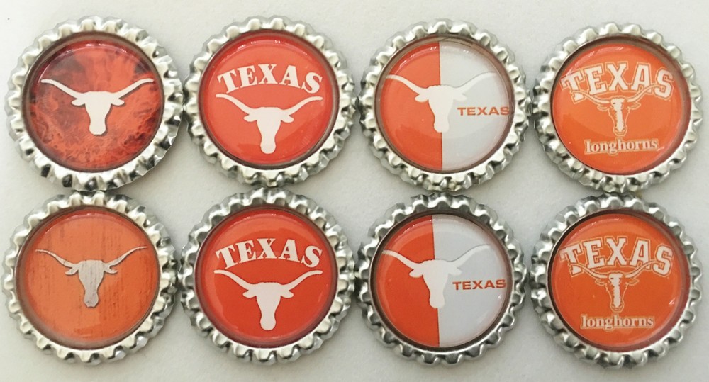 SET OF 8 «TEXAS LONGHORNS» FSLAT BOTTLECAPS! party favors,hairbows