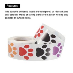 1000 Pcs Sticker Roll Dog Paw Print Design Semi Gloss Self Adhesive 2 Rolls