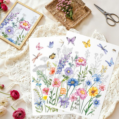 Floral Rub on Transfers for Crafts and Furniture, 2 Sheets Large Flower Butterfl