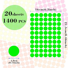 1400 PCS Fluorescent Dot Stickers 3/4″ Color Coding Labels 5 Neon Colors