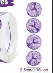 40 PCs Round 1” Mermaid Tail Stickers Birthday Envelope Seal Reward Kids Teacher