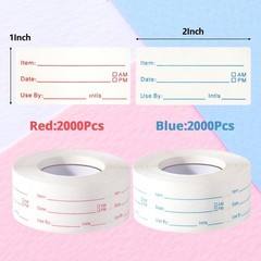 8 Rolls 4000 Pieces Removable Food Labels, 1 x 2 Inch Date Stickers Blue+red