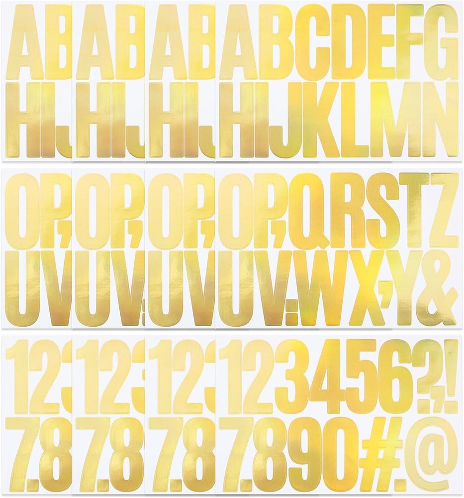 12 Sheets Letter Number Stickers, 3 Inch Vinyl Alphabet Sticker, Gold