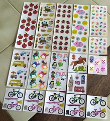 Mixed Lot Vintage SANDYLION Stickers: Apples, Bikes, Bugs, Piggy Banks, London