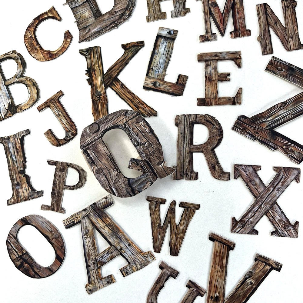 Rustic Wood Alphabet Letter Stickers Scrapbook Junk Journal Collage