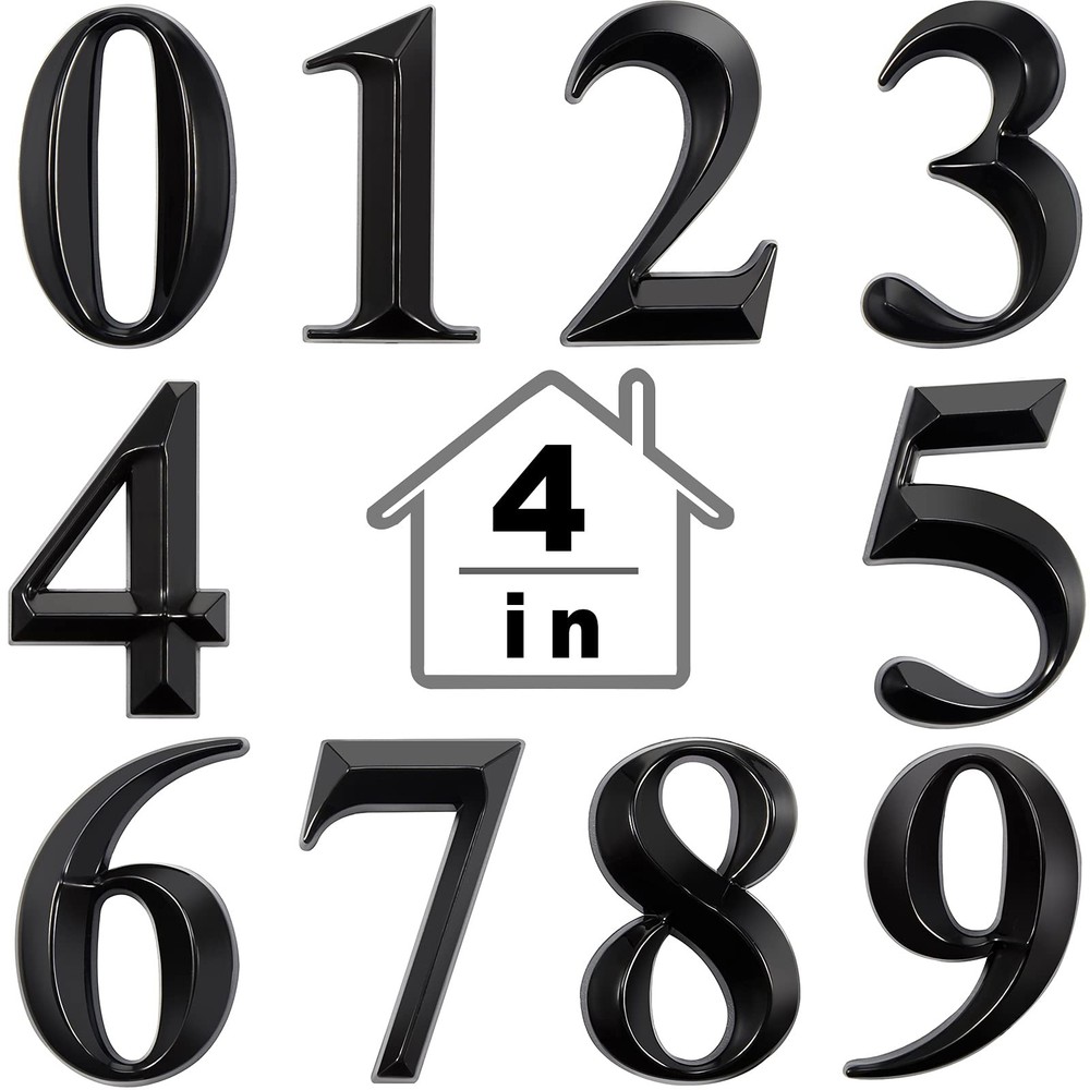 House Numbers 0-9, 3D Self Adhesive Address Stickers for Door Mailbox, Black
