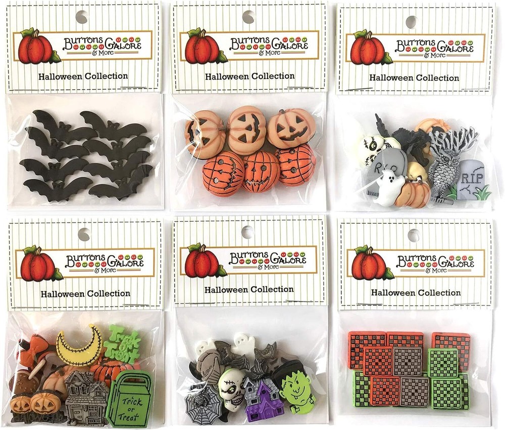 Halloween Novelty Sewing Buttons Assortment 50 Pack Bats Ghosts Jack O Lanterns