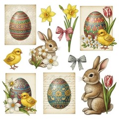 Choose ASet Bunny Rabbit Easter Tags Embellishments Junk Journal Scrapbook