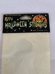 Vtg Halloween Puffy Stickers Taiwan Lot of 3 Owl Pumpkin Ghost Skeleton NOS