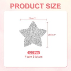 1″x1″ Star Foam Stickers, 120Pcs EVA Glitters Foam Shape Sticker, Silver