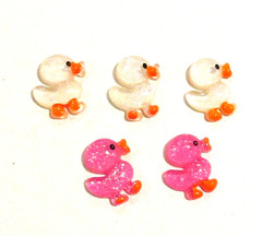 Lot of 50 Dark Pink & Yellow Duck Flatbacks For Crafting – NEW (#17)