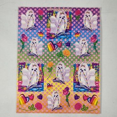 Vintage Lisa Frank Sticker Sheet White Dog on Pillow S270 1990s 4.5×6″