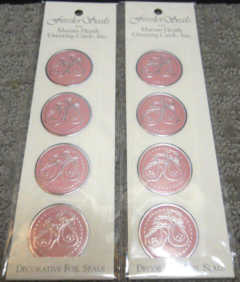 Fossler Seals Pink Baby Booties For Gift Wrap Tags Place Cards Envelopes 2 Pks.