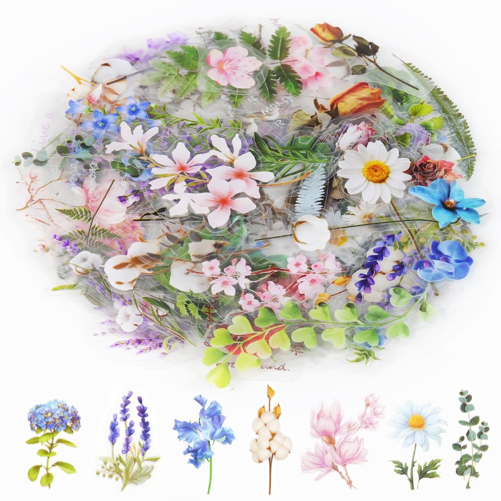 160Pcs Natural Flower Stickers for Scrapbooking,SelfAdhesive Transparent Flow…