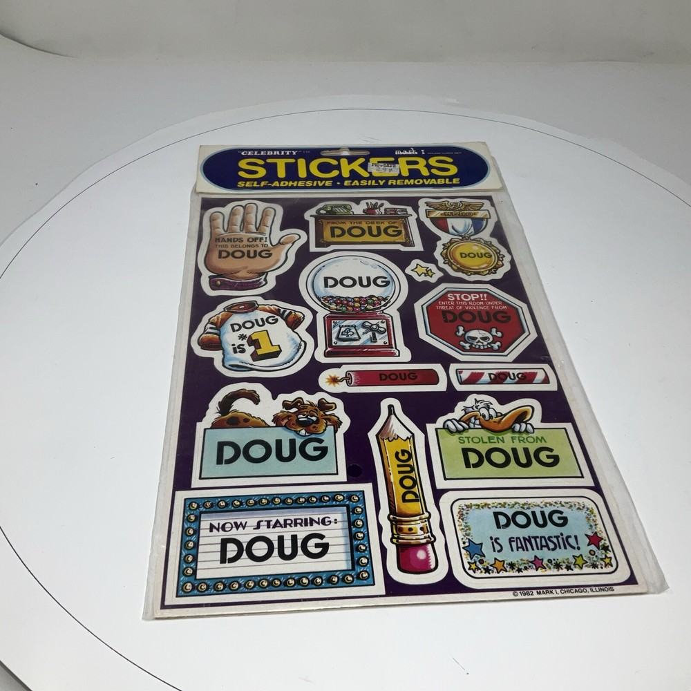 DOUG – Vintage 80s Celebrity Stickers Self-Adhesive/Removable by Mark I