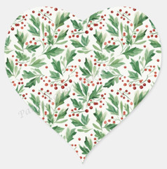 CHRISTMAS HOLLY PATTERN ENVELOPE SEALS LABELS STICKERS FAVORS- (Heart Shaped)