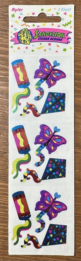 Vintage NOS 1990 Sandylion Stickers Prismatic Mylar Shiny Kites Butterfly NEW