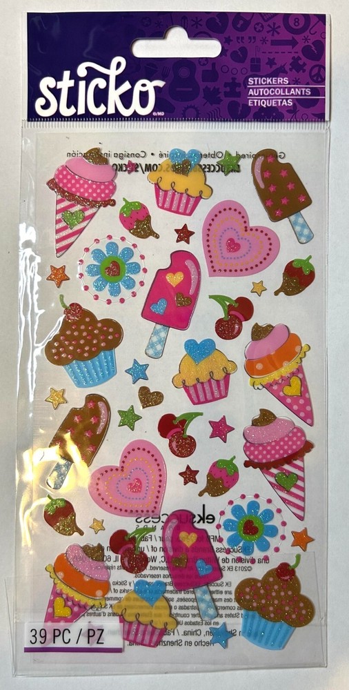 Sticko 39pc Tasty Treats Stickers Ice Cream Hearts Scrapbooking Journaling