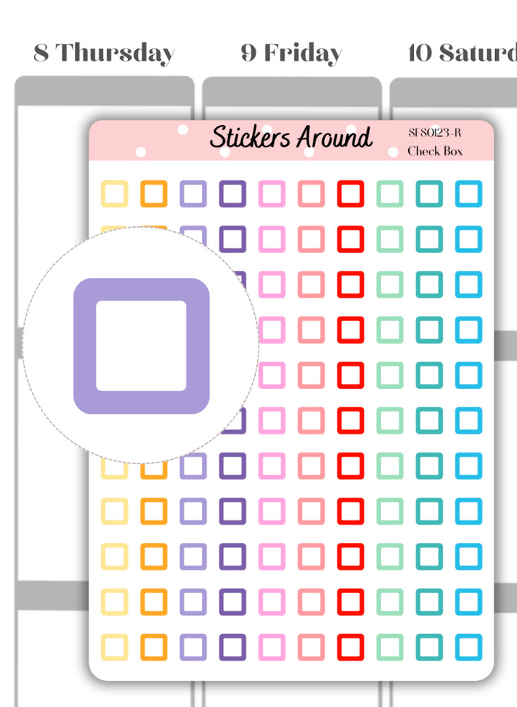 Mini Rainbow Check Box Planner Sticker, Square Box Sticker, To do List, Calendar