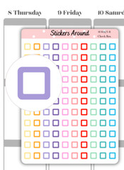 Mini Rainbow Check Box Planner Sticker, Square Box Sticker, To do List, Calendar