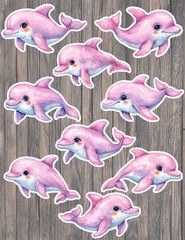 Pink Dolphin Vinyl Die Cut Stickers Set Scrapbooking Laptop Water Bottle