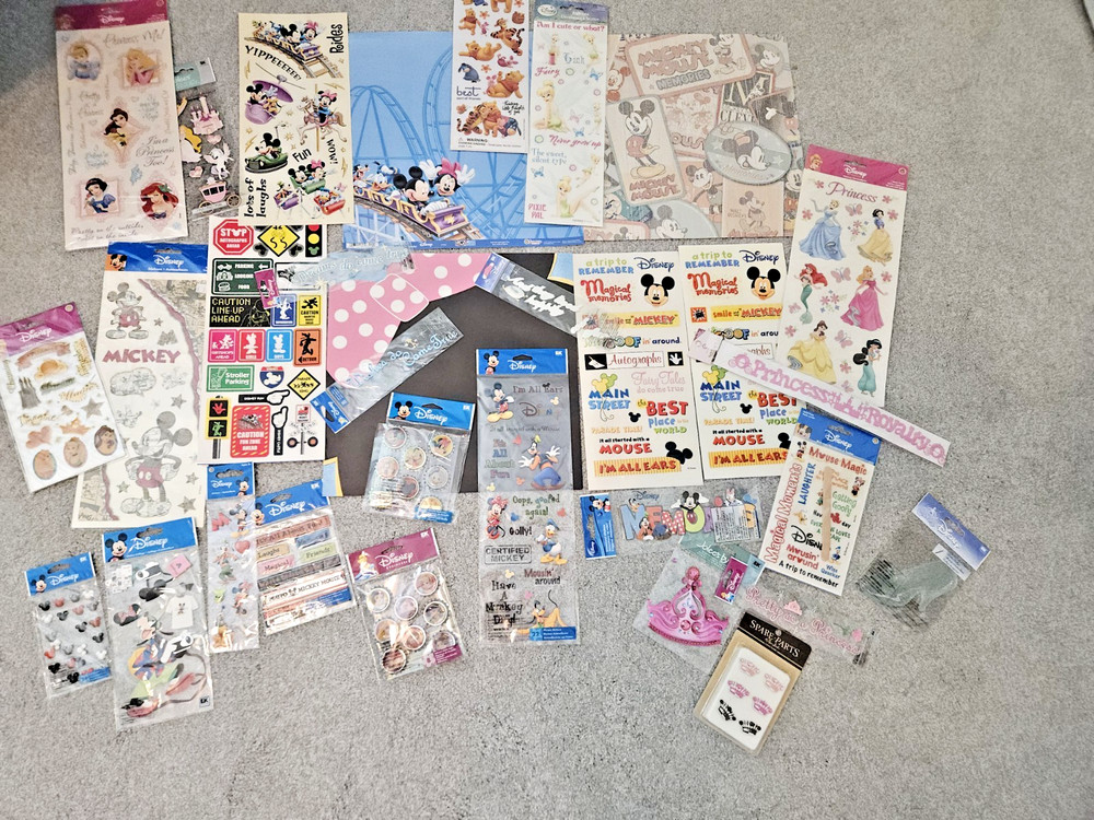 Disney Princess Scrapbook Stickers 30 pc LOT Mickey Pooh Snow White Cinderella