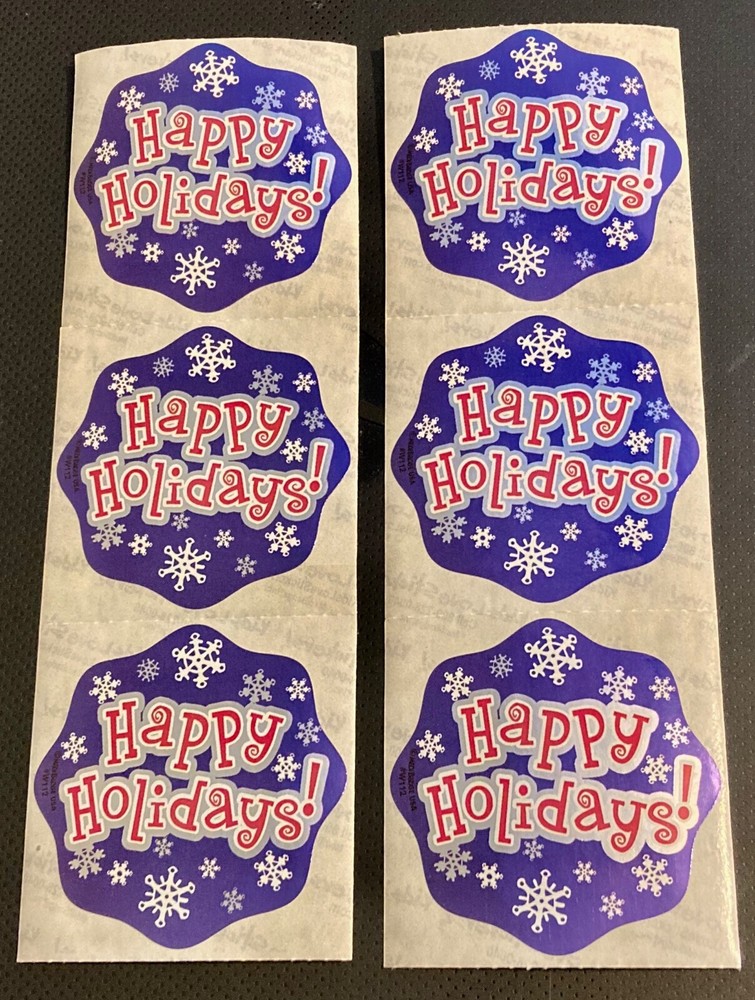 6 ct. FOIL Purple HAPPY HOLIDAYS 2.5” x 2.5″ Party Favor Stickers