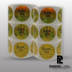 Gold Holographic Thank You Stickers – Starburst Cut – 250 Labels per Roll