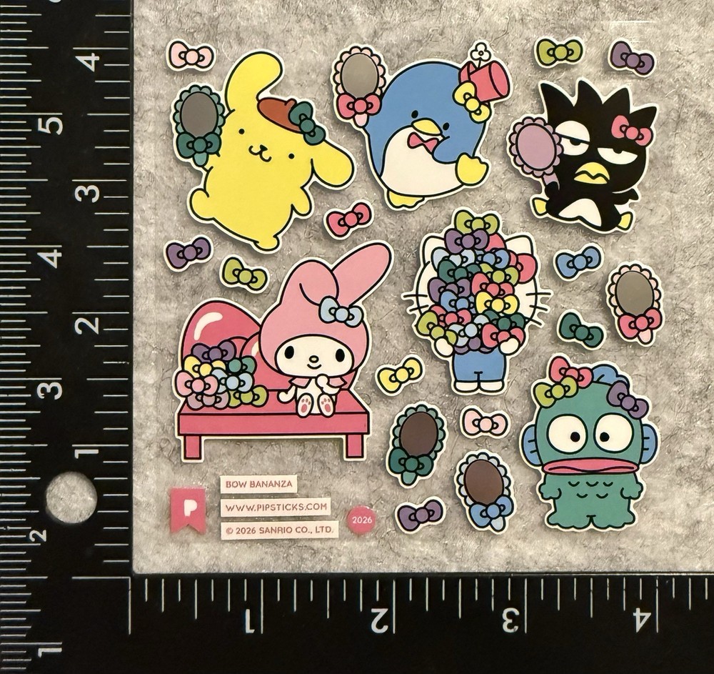 Lot Of 1 Pipsticks Sanrio Sticker Hello Kitty Pompompurin Hair Bow Pipstickers