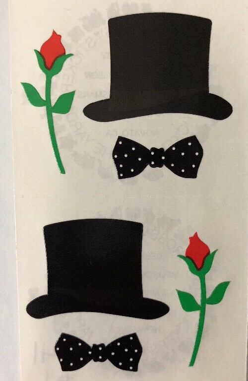FORMAL Stickers(6pc) Mrs.Grossman’s•Blk Top Hat•Roses•Tie•Wedding•Prom•Groom•