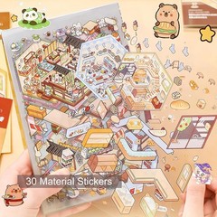 20 Sets DIY 3D Sticker Scene Collection Book, Miniature Cute Cartoon Animal Stic