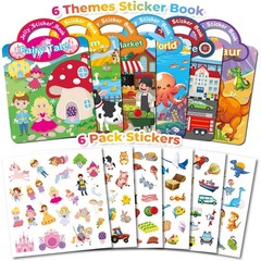 6Pack Reusable Sticker Books for Toddlers 1-3 2-4, Jelly Sticker Books for Ki…