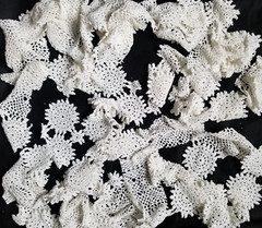 Vintage Assorted White Ivory Lace Trims Doily Fabric Slow Stitching – Lot of 30
