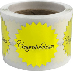 Congratulations Stickers Seals | 1″ Inch | 100 Pack | Pick One Color