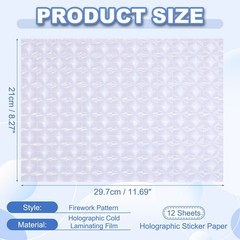 12x8in Holographic Laminate Sheets 12Pcs Sticker Paper Optical 3D Effect