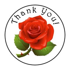 THANK YOU RED ROSE FAVOR LABELS ROUND STICKERS 2 SIZES AVAILABLE 1.2″ & 1.5″