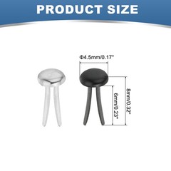 1000 PCS Paper Brass Fasteners Split Pins, Silver/Black, 4.5 x 8 mm