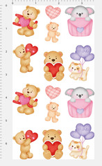 Teddy Bear Sticker Sheet Cute Koala Cat Hearts Decal For Scrapbook Planner