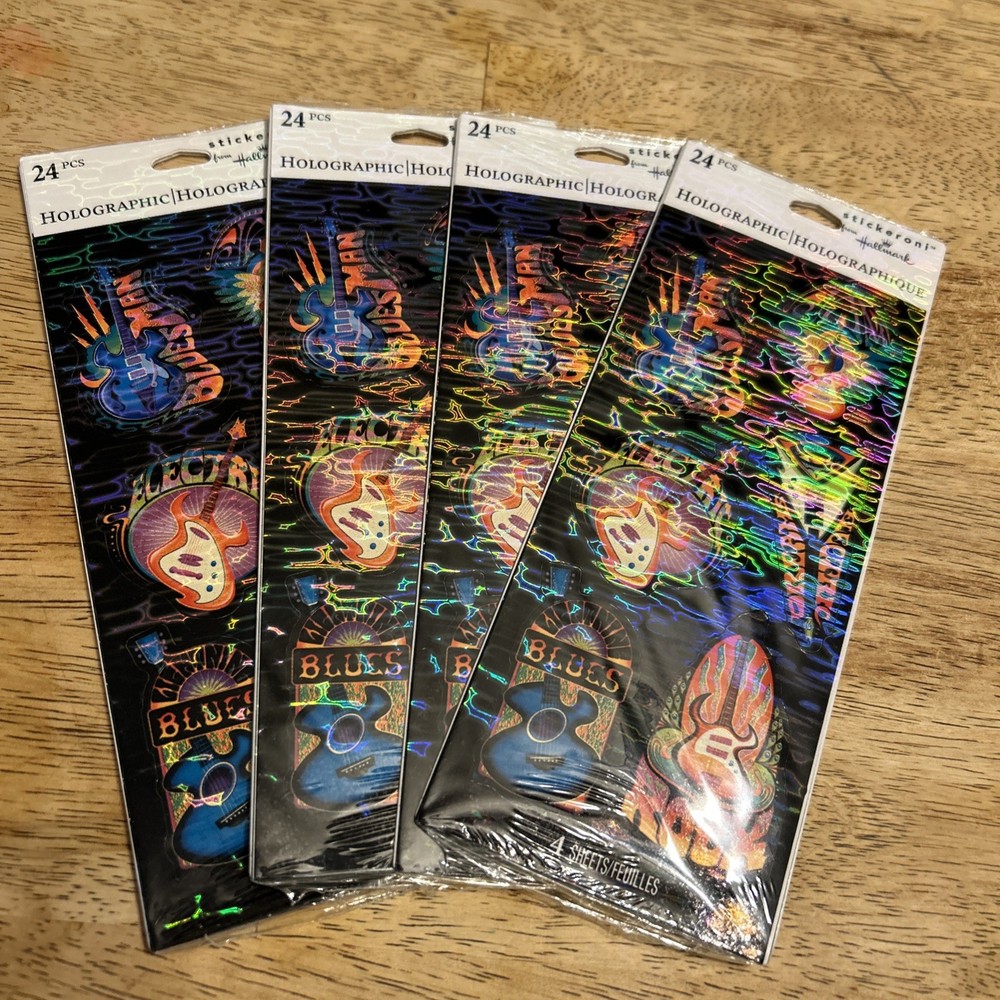 Hallmark Stickeroni Holographic Stickers Guitars Blues Rock Electric Guitar Lot