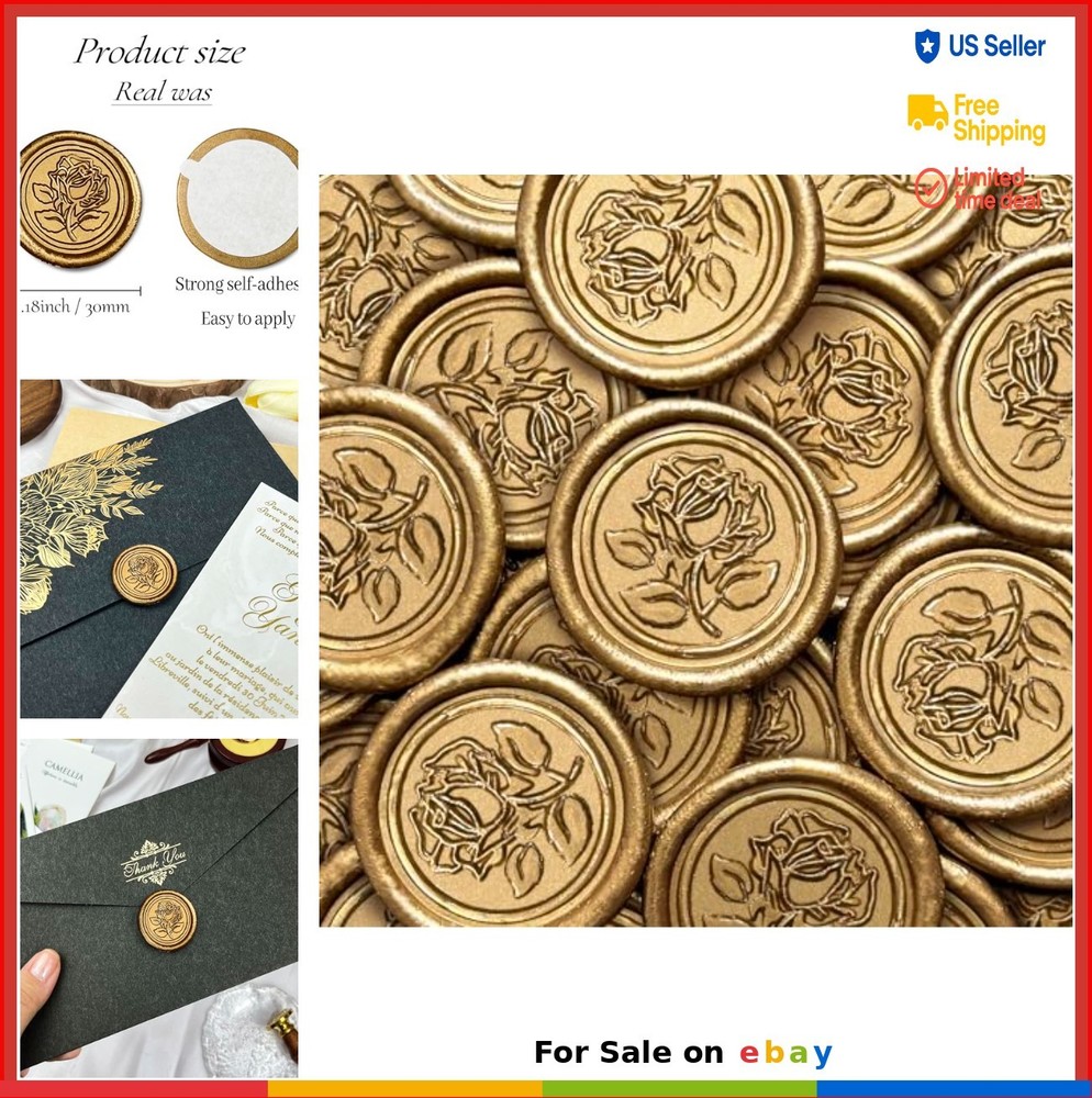 100 Wax Seal Stickers Rose Style Self Adhesive Bronze Envelope Seals for