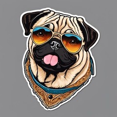 3×2” Groovy Pug Wearing Sunglasses Sticker NEW DESIGN! Colourful Decal