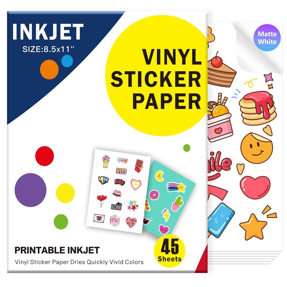 Premium Matte White Sticker Paper for Inkjet Printer – 45 Sheets Waterproof T…