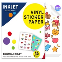 Premium Matte White Sticker Paper for Inkjet Printer – 45 Sheets Waterproof T…