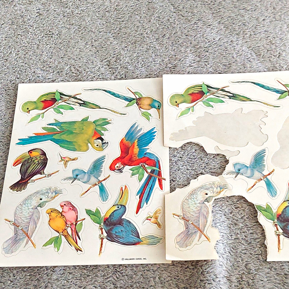 Vintage 1980s Hallmark Tropical Birds Scrapbooking Stickers (1.5 )Sheet Lot