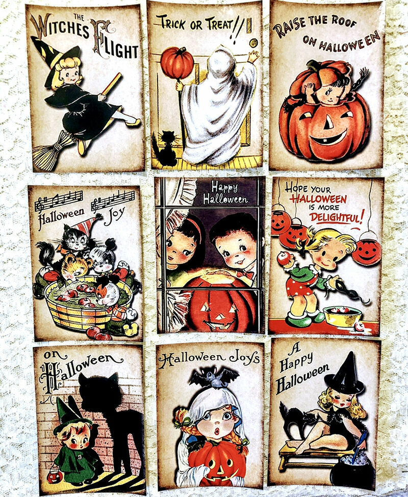Vintage Halloween Witches~(9) GLOSSY Sticker Labels~Bottles, Note Cards~223GS