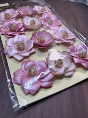 Recollections Pink Paper Flowers 12 pc Gold Beaded Middles Rare
