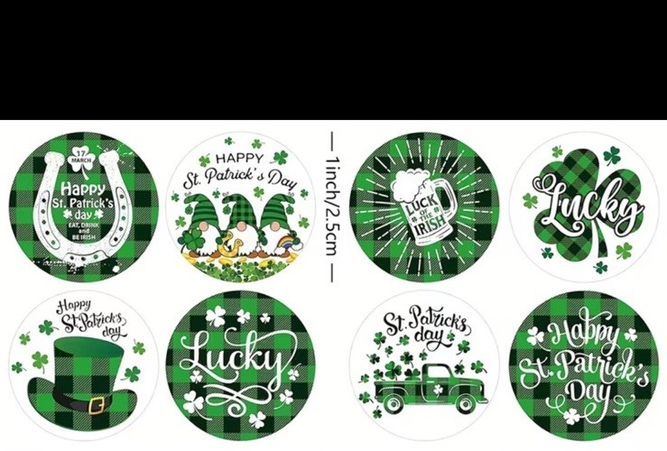 40 PCs Round 1” St Patricks Day Stickers 8 Designs For Parties, Envelope Seals